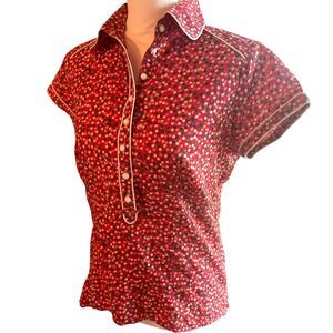 Ella Moss Womens VTG 80s Polka Dot Top Sz L 100% Cotton Mod Eclectic Bowler